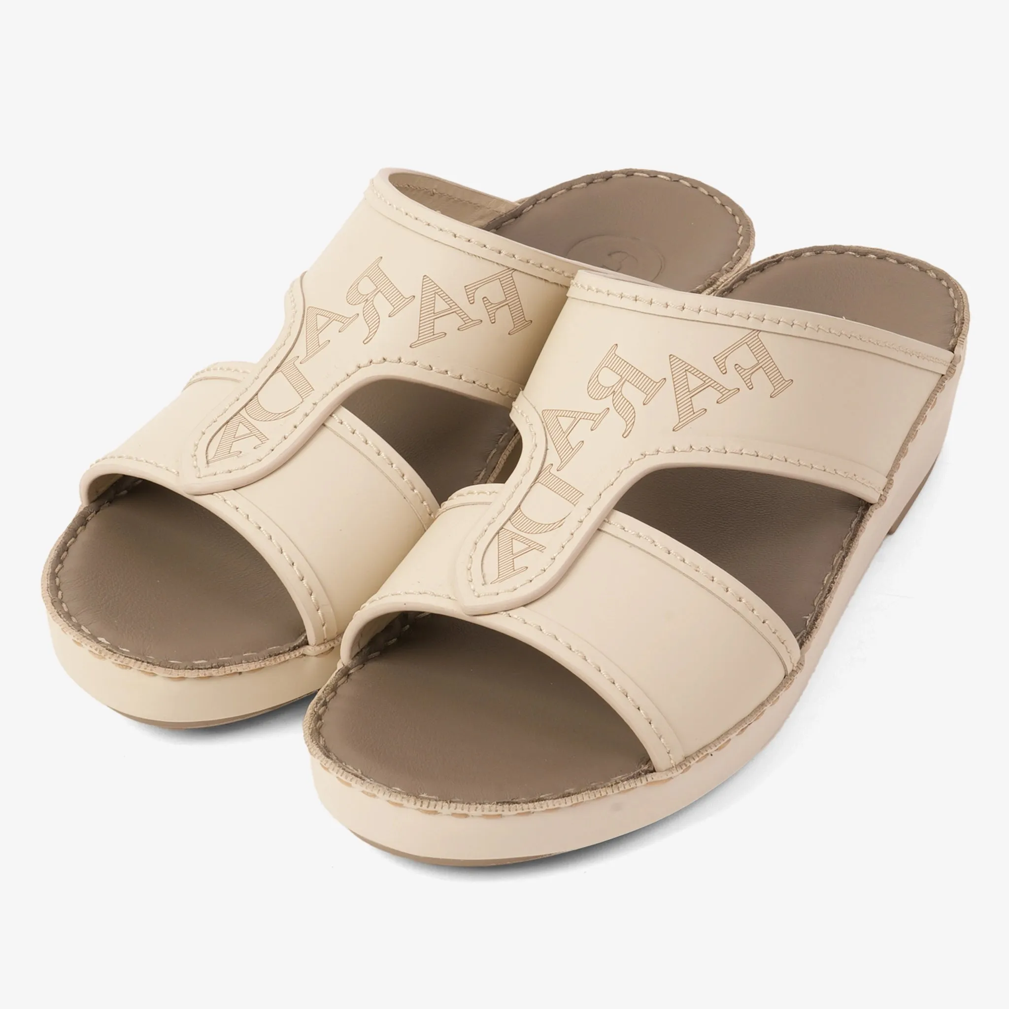 FARADA MODERN LEATHER SANDALS WITH EMBOSED LOGO LIGHT BEIGE