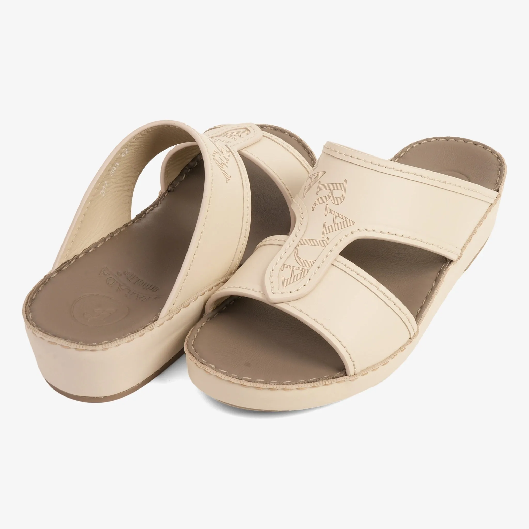 FARADA MODERN LEATHER SANDALS WITH EMBOSED LOGO LIGHT BEIGE