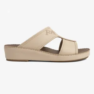 FARADA MODERN LEATHER SANDALS WITH EMBOSED LOGO LIGHT BEIGE