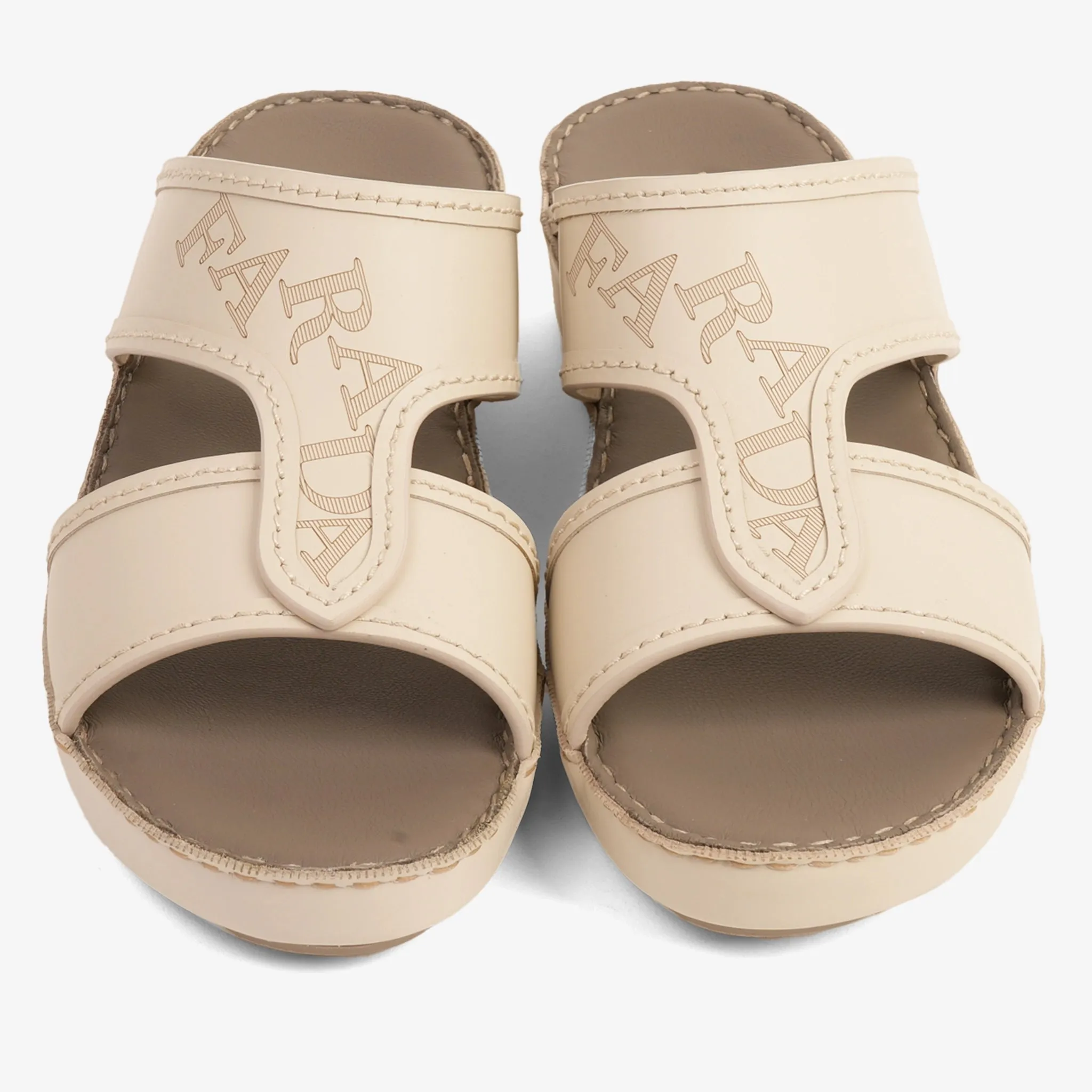 FARADA MODERN LEATHER SANDALS WITH EMBOSED LOGO LIGHT BEIGE