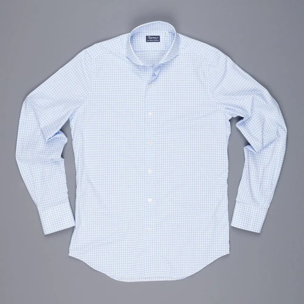Finamore Milano Sergio collar blue vichy shirt