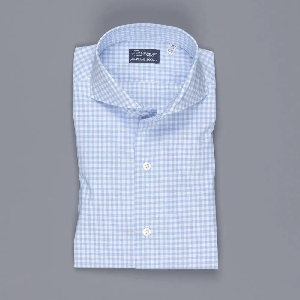 Finamore Milano Sergio collar blue vichy shirt