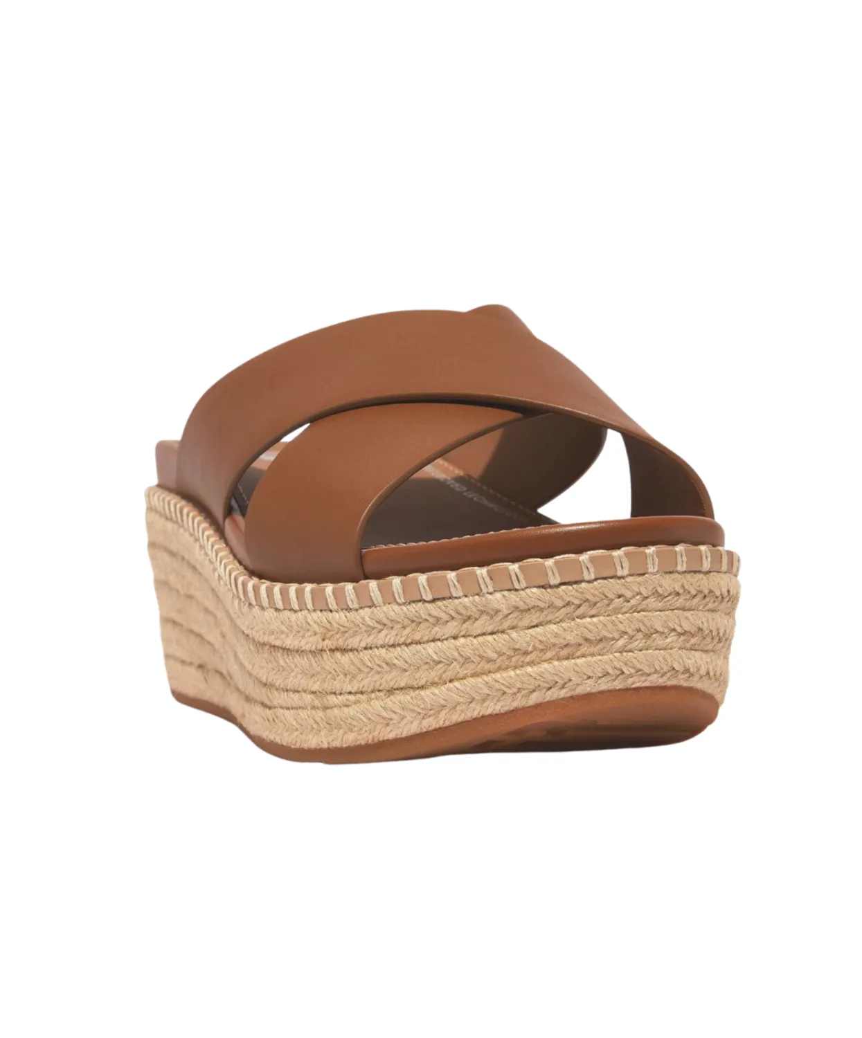 FitFlop Eloise Espadrille Leather Wedge Cross Slide Light Tan