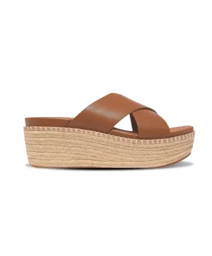 FitFlop Eloise Espadrille Leather Wedge Cross Slide Light Tan