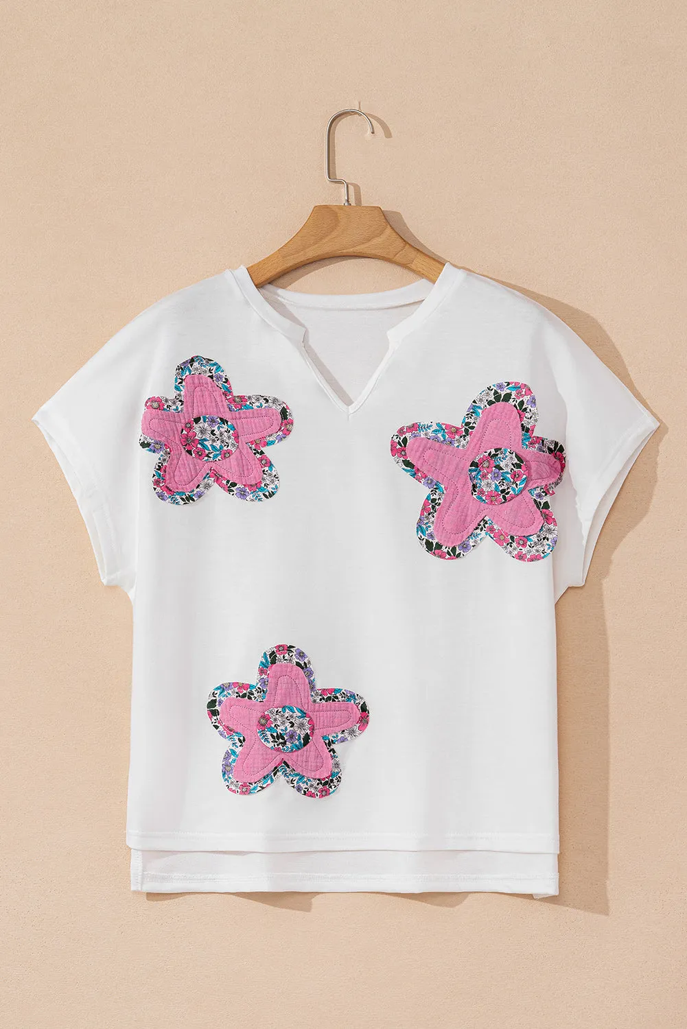 Floral Applique Notched V Neck Dolman Sleeve Top FW25226714-P1