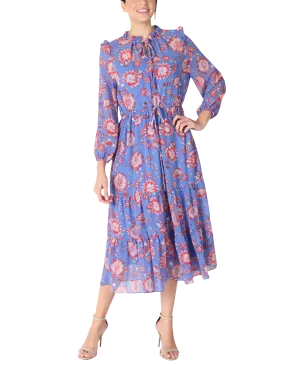 Floral Chiffon Tiered Midi Drawstring Waist