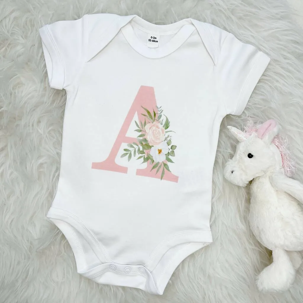 Floral Initial Personalised Babygrow