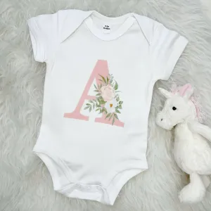 Floral Initial Personalised Babygrow