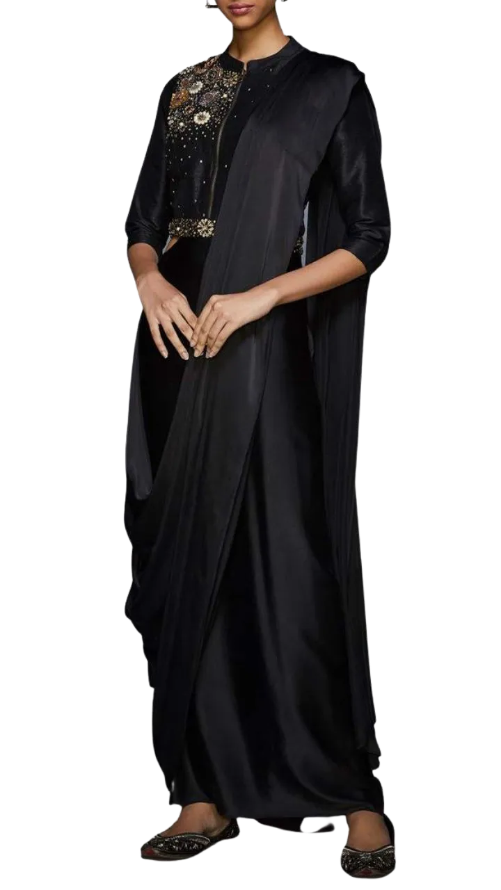 Floral Metal Embellished Pre-Draped Sari