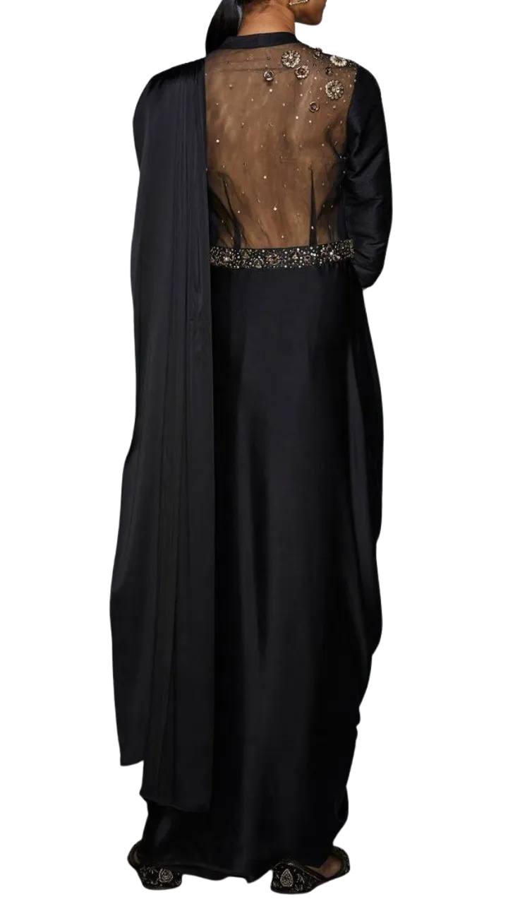 Floral Metal Embellished Pre-Draped Sari