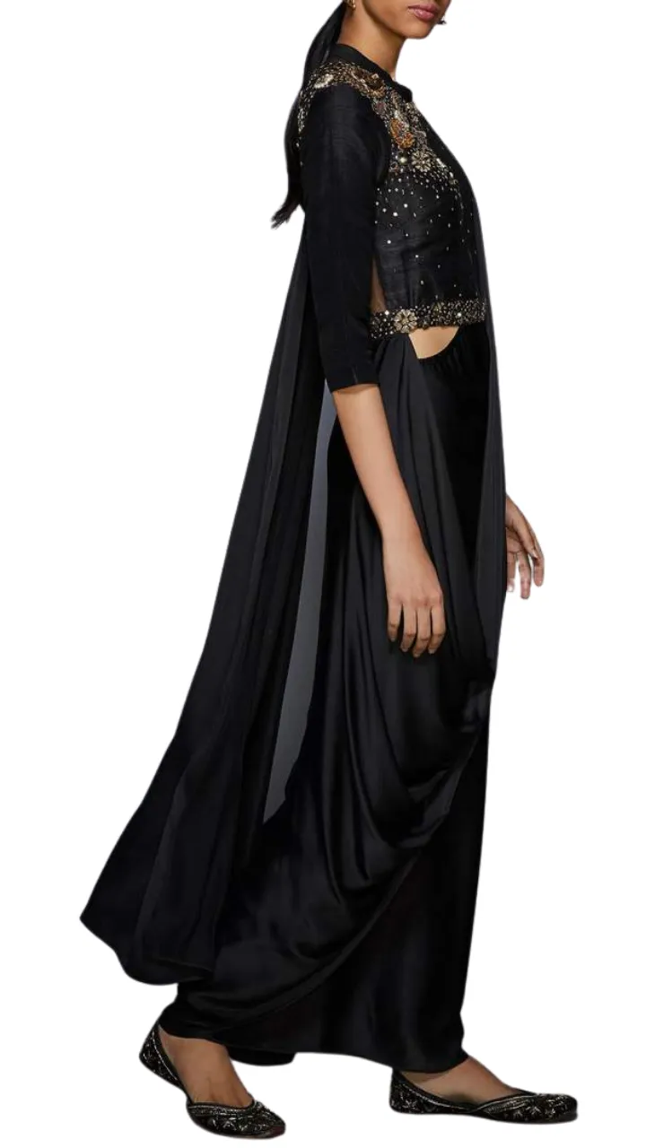 Floral Metal Embellished Pre-Draped Sari