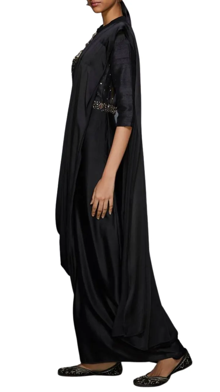 Floral Metal Embellished Pre-Draped Sari