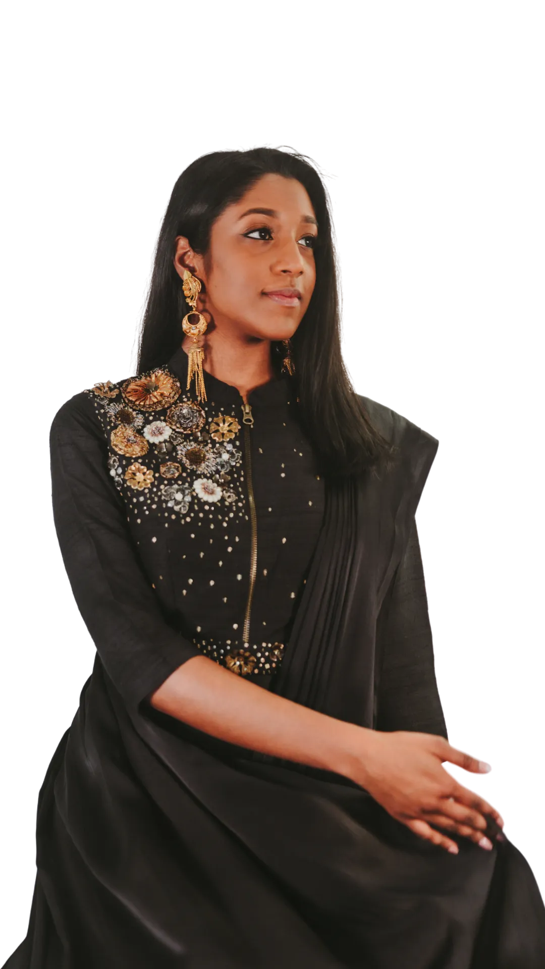 Floral Metal Embellished Pre-Draped Sari