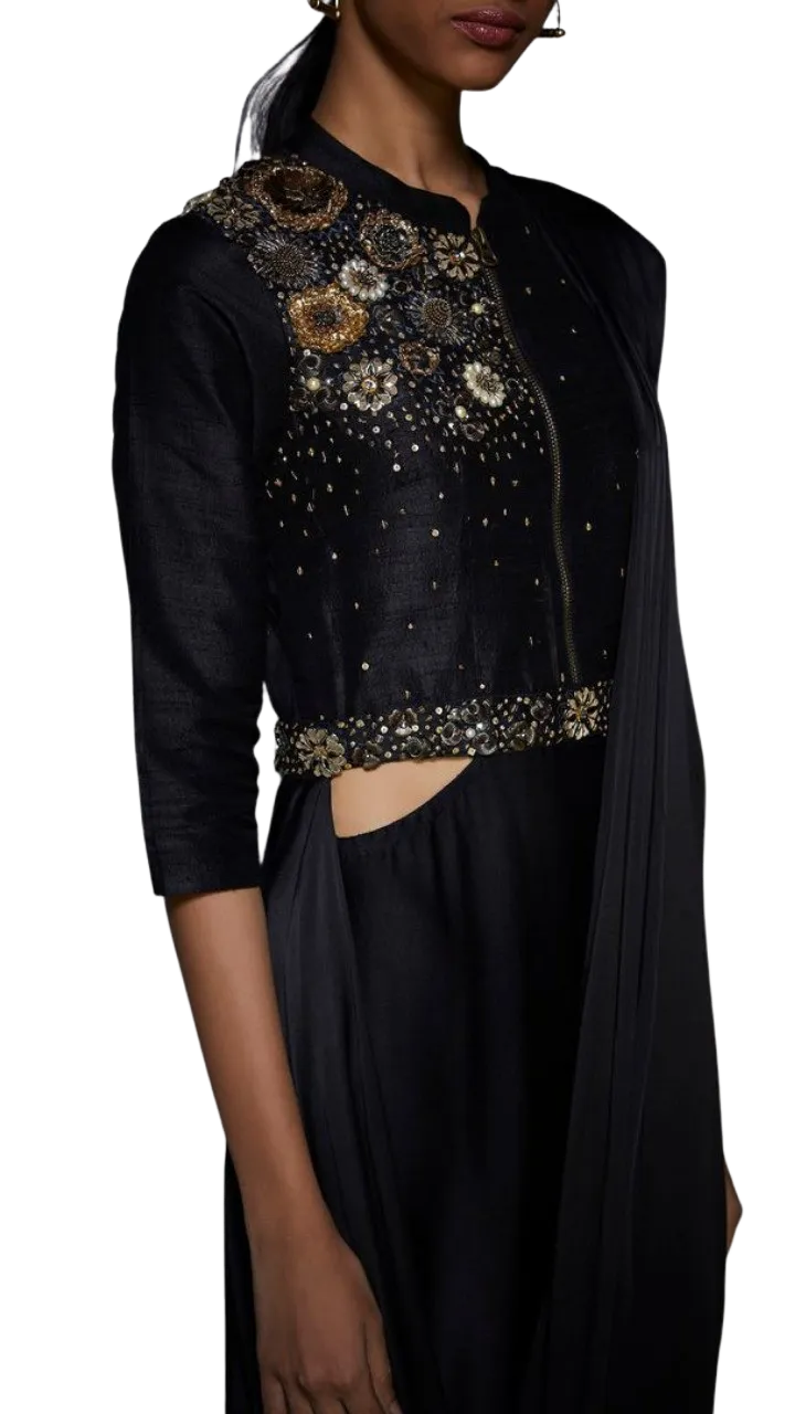 Floral Metal Embellished Pre-Draped Sari