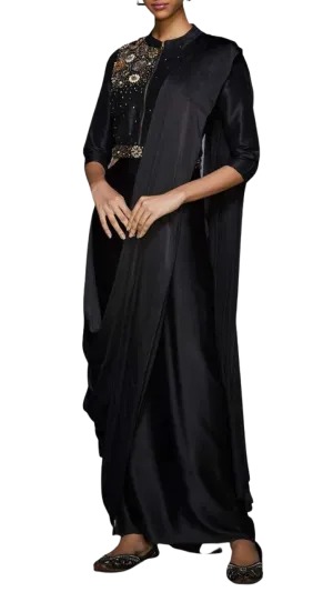 Floral Metal Embellished Pre-Draped Sari