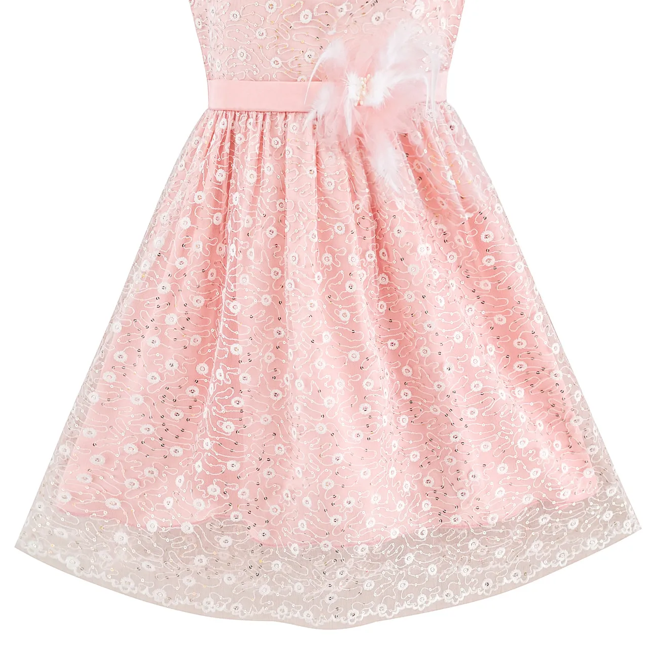 Flower Girl Dress Lace Sequin Flare Wedding Party Size 4-12 Years