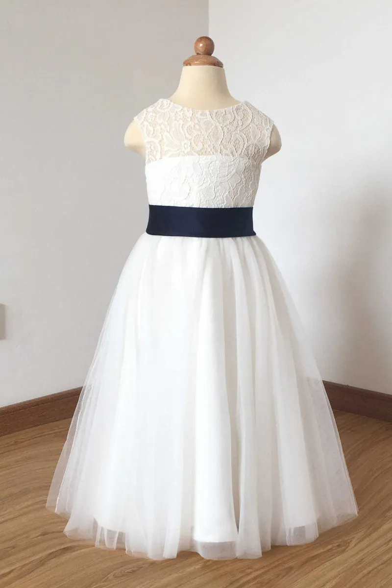Flower Girl Lace Dress Toddlers Infants Gown with Bow Belt