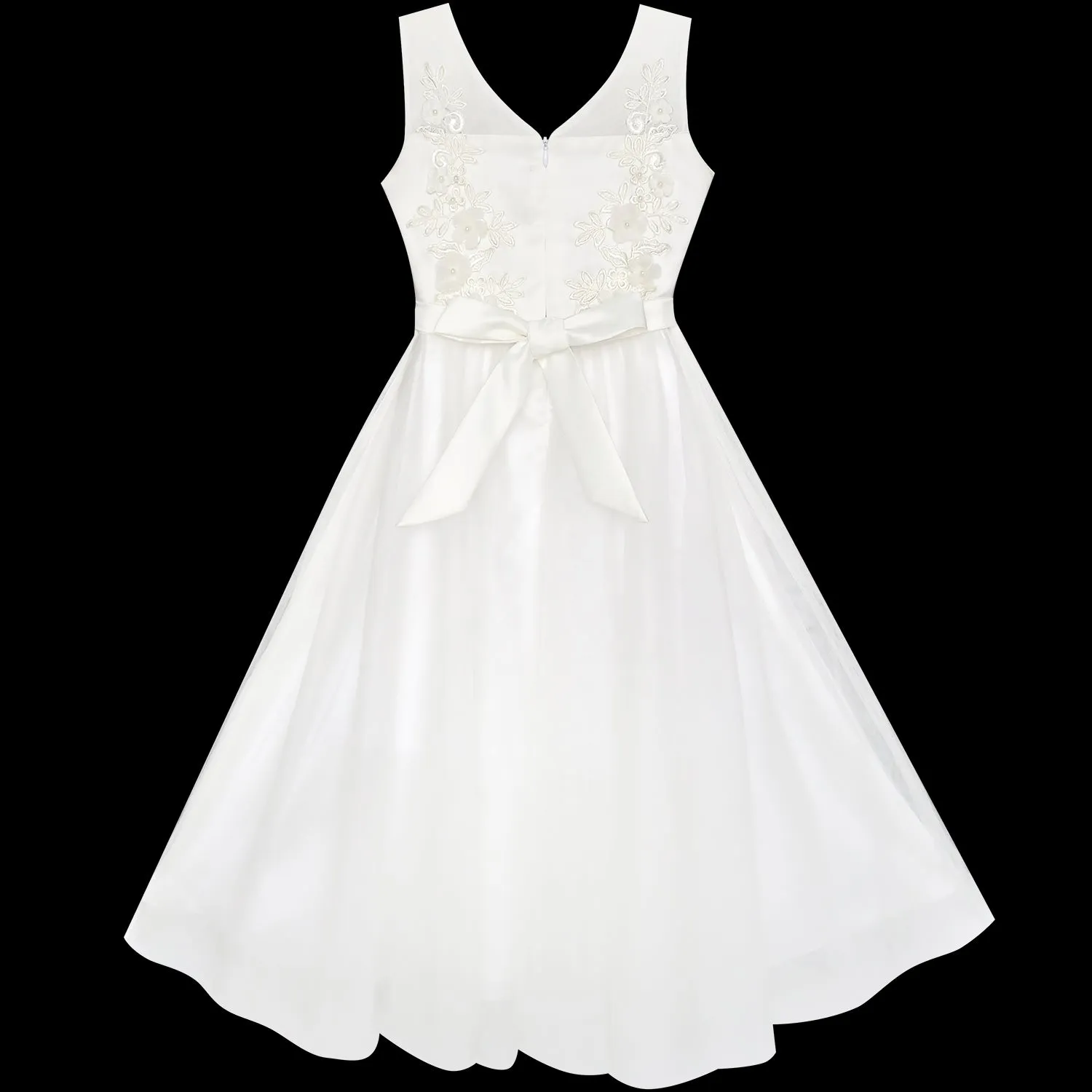 Flower Girls Dress Lace Hem Wedding First Communion Size 6-14 Years