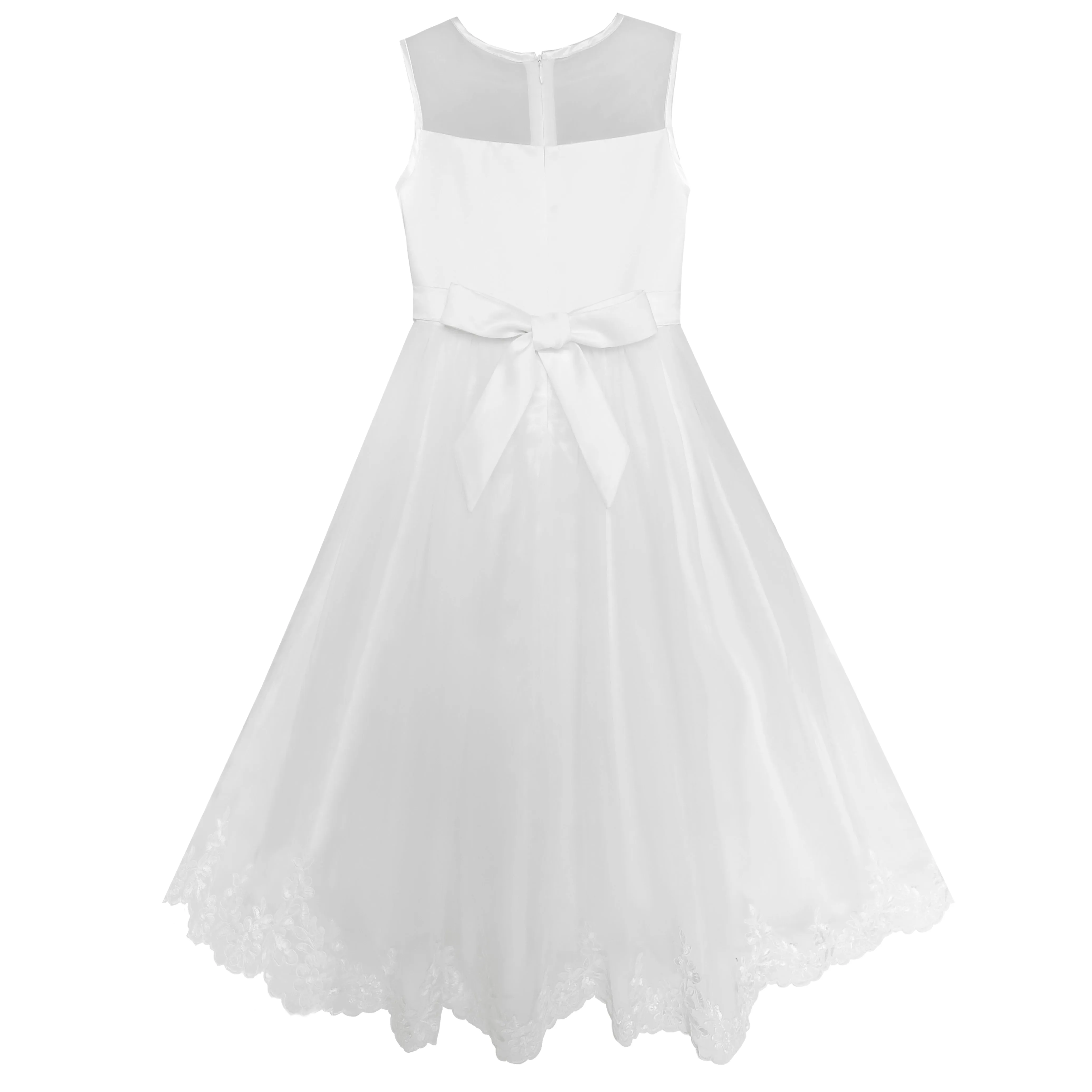 Flower Girls Dress Lace Hem Wedding First Communion Size 6-14 Years