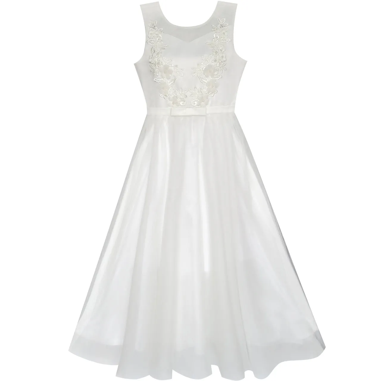 Flower Girls Dress Lace Hem Wedding First Communion Size 6-14 Years