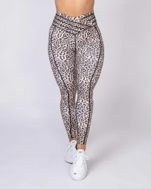 Full Length V Wrap Leggings - Yellow Leopard