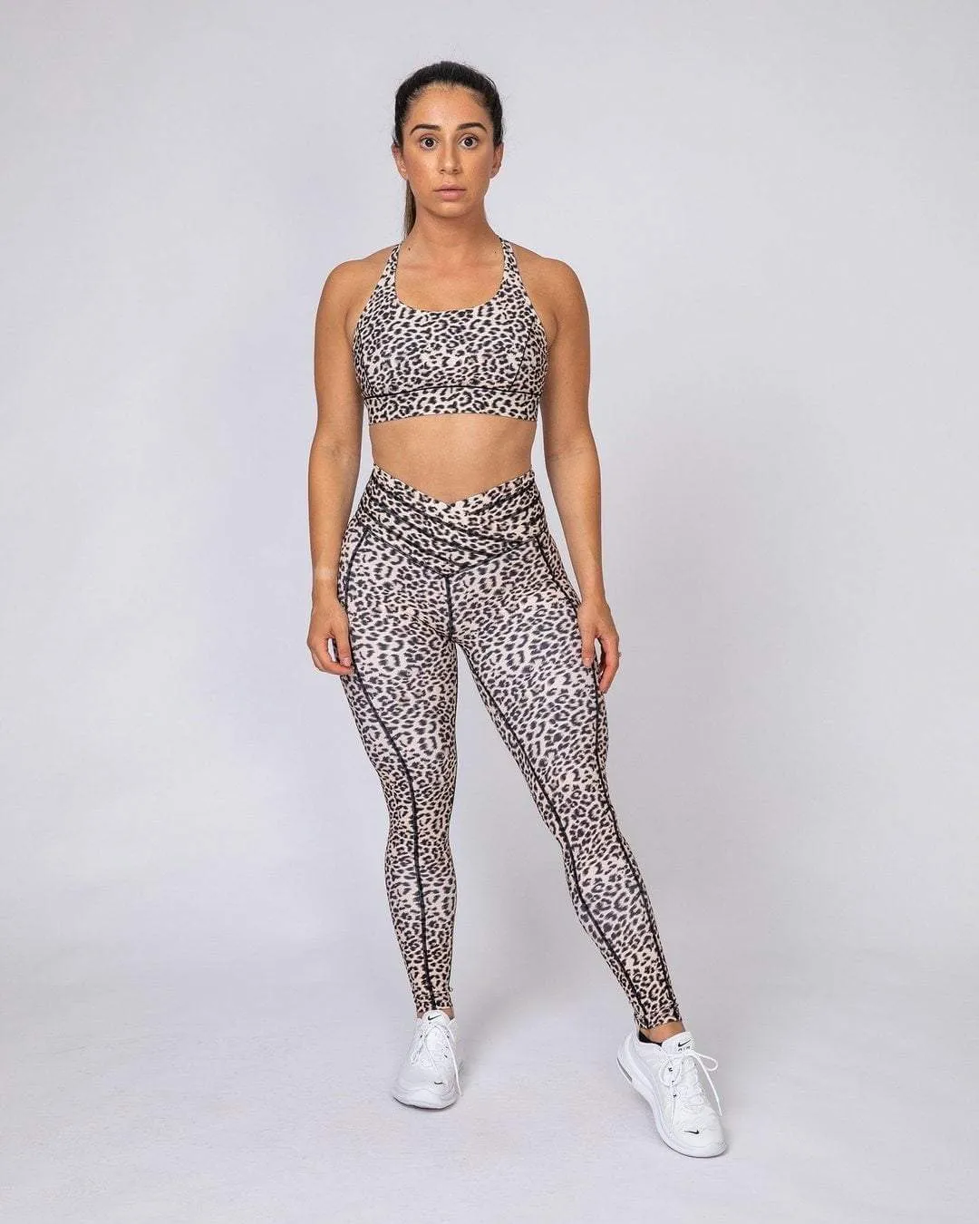 Full Length V Wrap Leggings - Yellow Leopard
