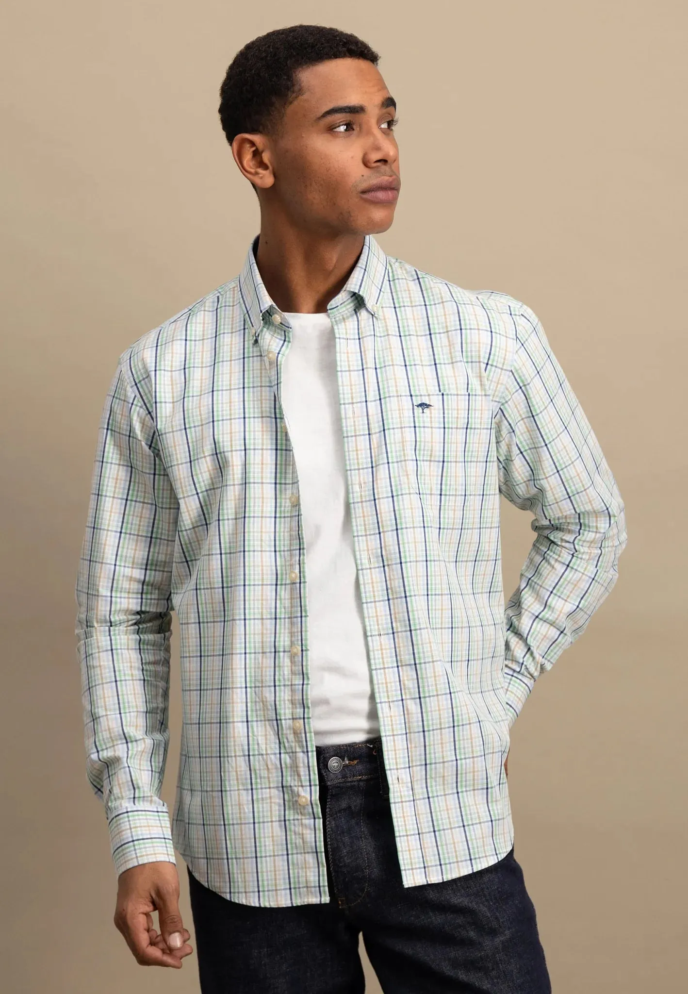 FYNCH HATTON Pure Cotton Checked Shirt - Men's – Turf Green