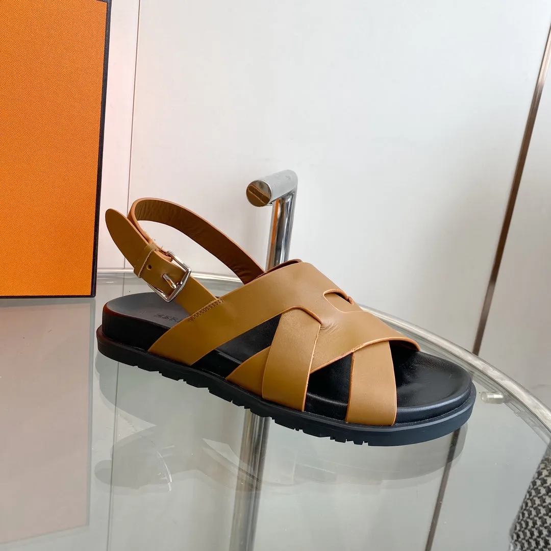 Genius Sandal Slingback Light Brown Calfskin Leather