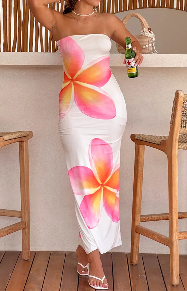 Ginevra White Frangipani Maxi Dress 