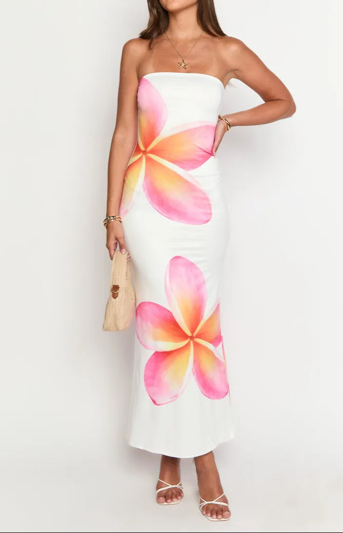 Ginevra White Frangipani Maxi Dress 