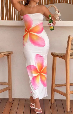 Ginevra White Frangipani Maxi Dress 