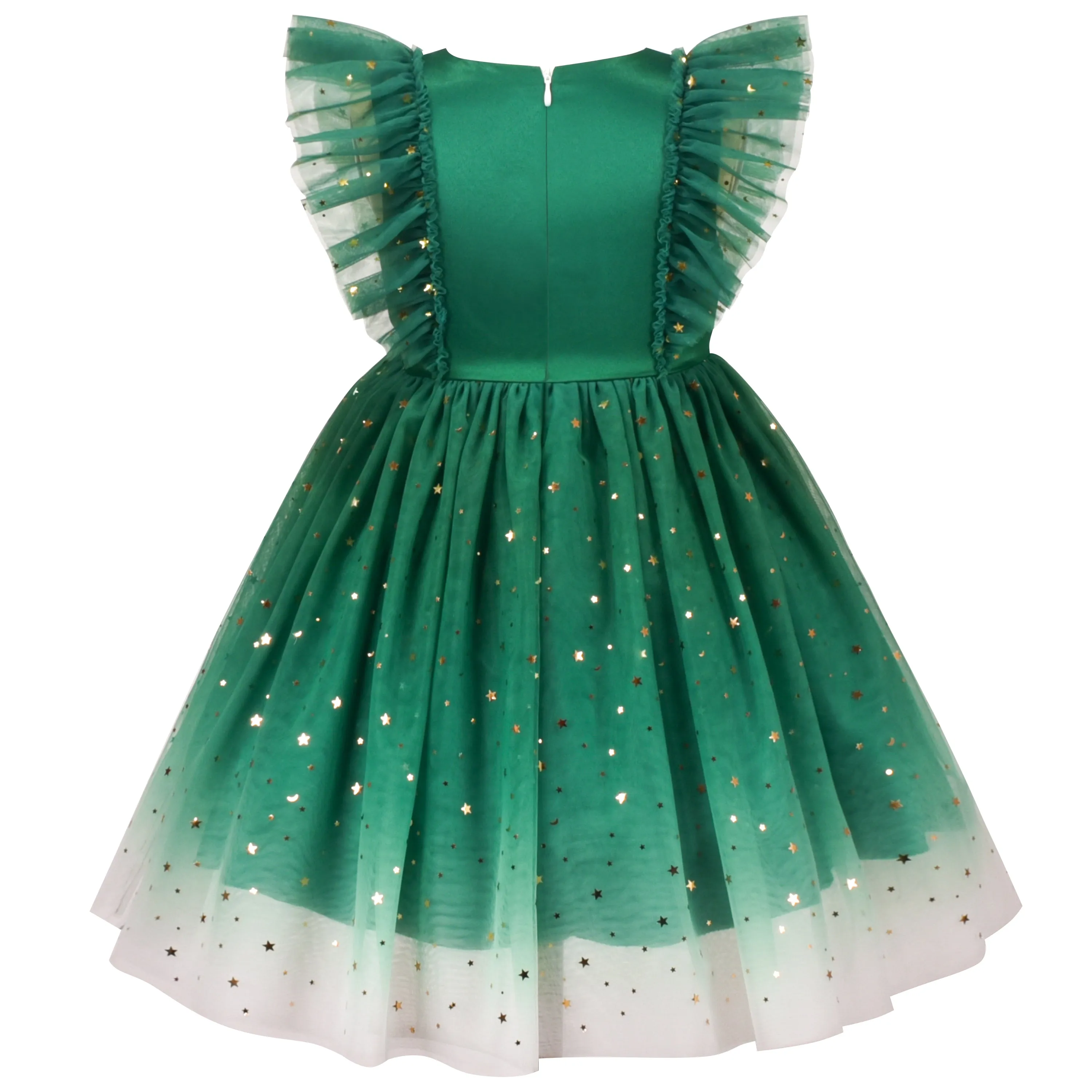 Girls Dress Floral Ruffle Tulle Skirt Flutter Flare Sleeve Size 4-10 Years