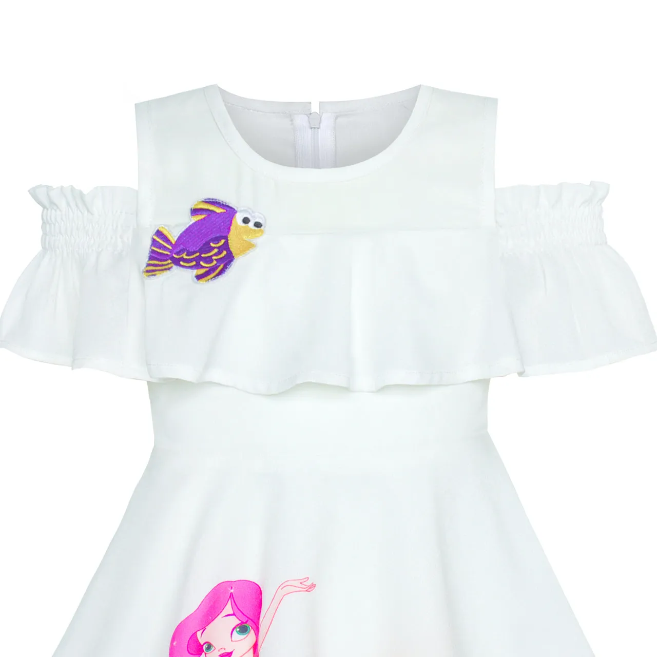 Girls Dress Mermaid Princess Off Shoulder Party Dress Headband Size 4-8 Years