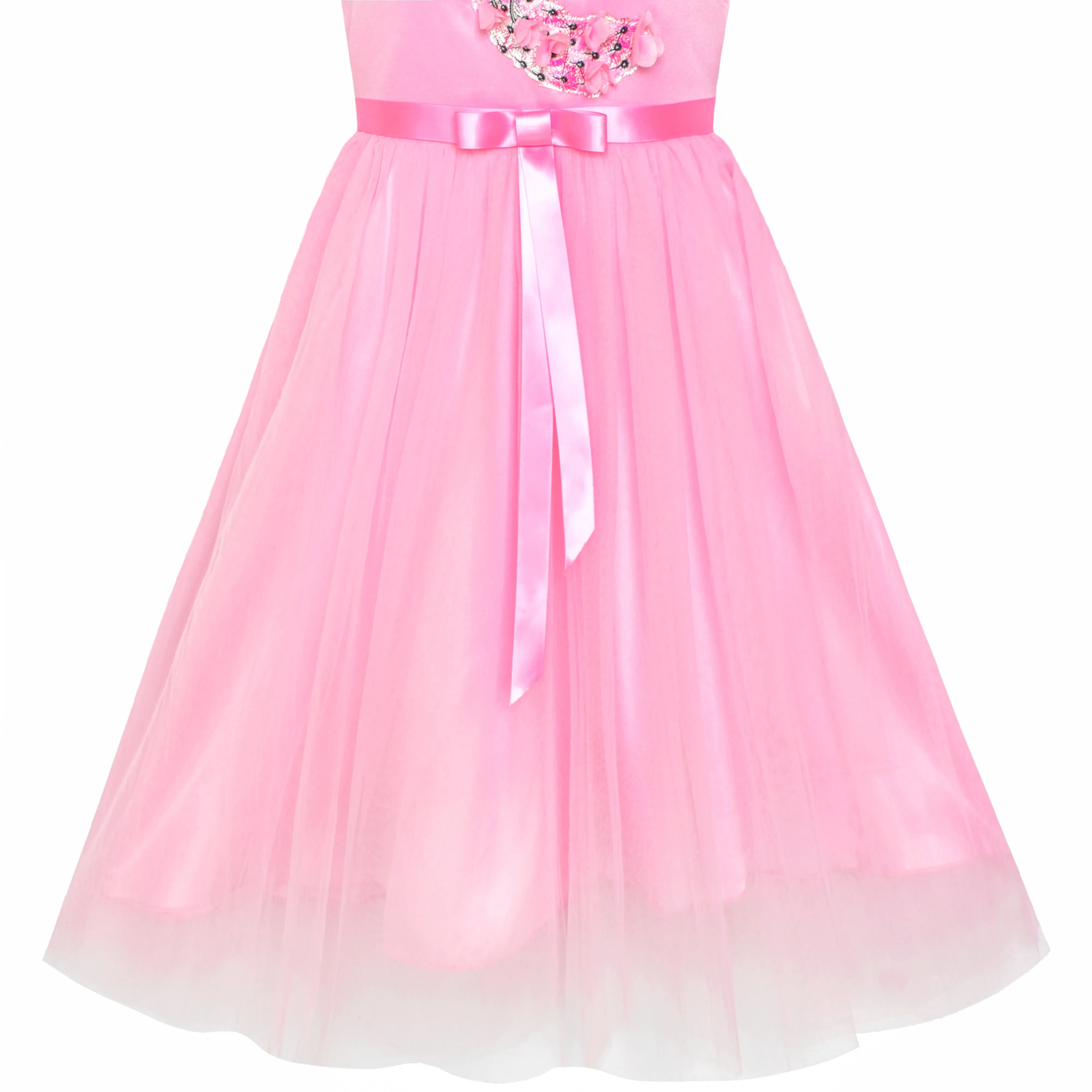 Girls Dress Peacock Illusion Shoulder Bell Sleeve Size 4-14 Years