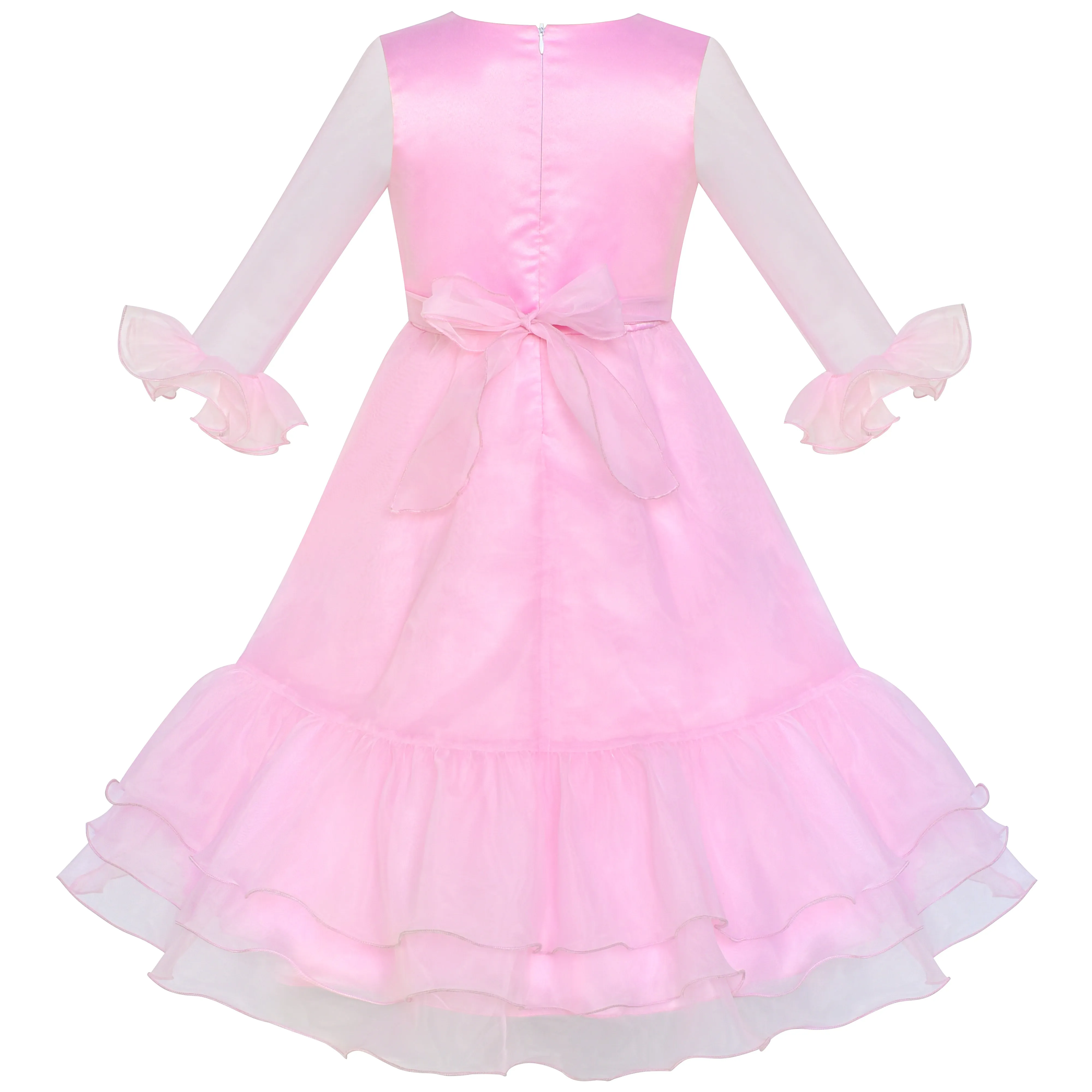 Girls Dress Peacock Illusion Shoulder Bell Sleeve Size 4-14 Years