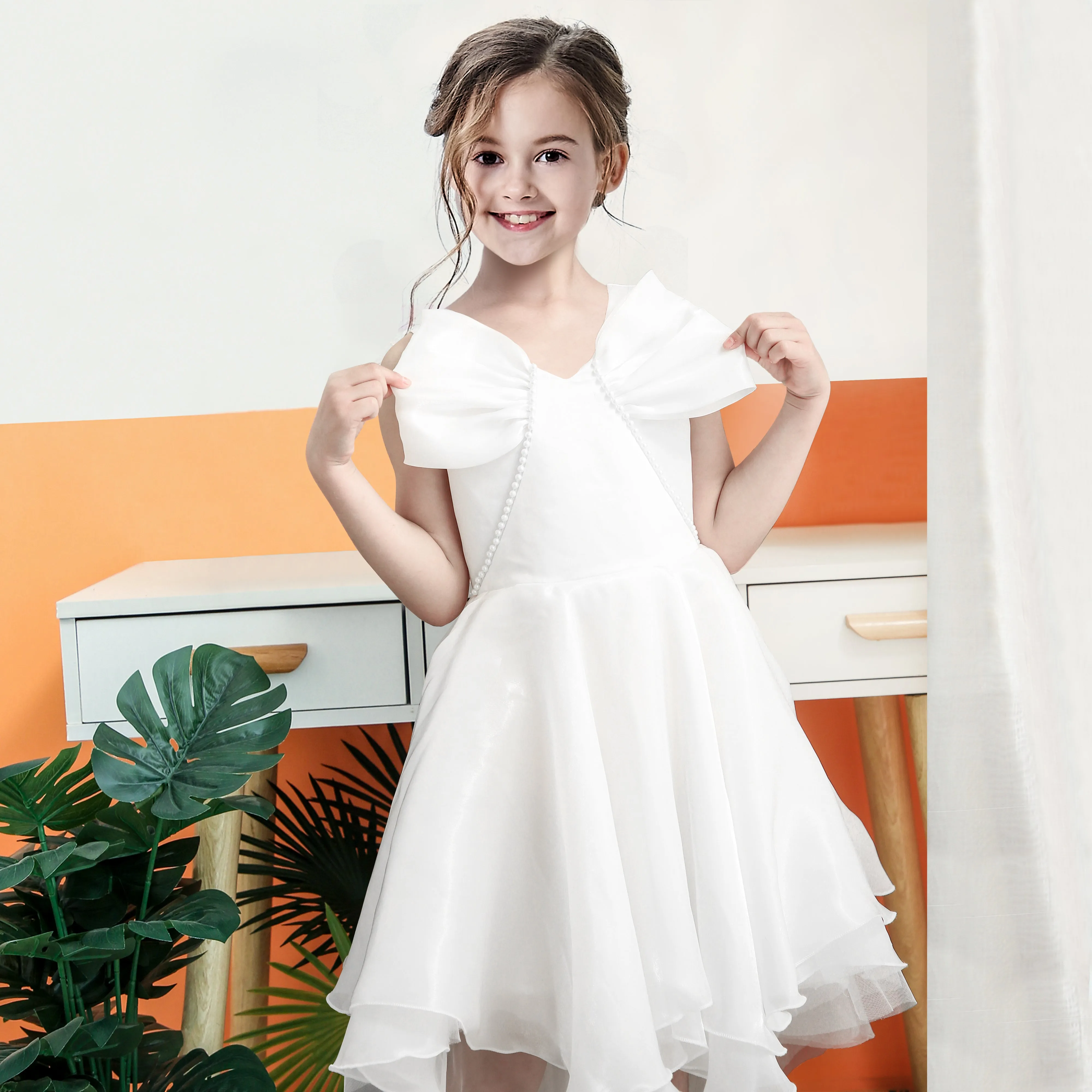Girls Dress Princess Hi-lo Off Pearl Pageant Dancing Ball Size 6-12 Years