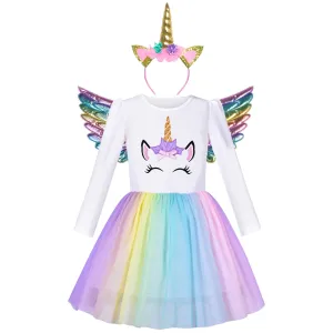 Girls Dress Unicorn Embroidered Rainbow Holiday Party Halloween Size 3-7 Years