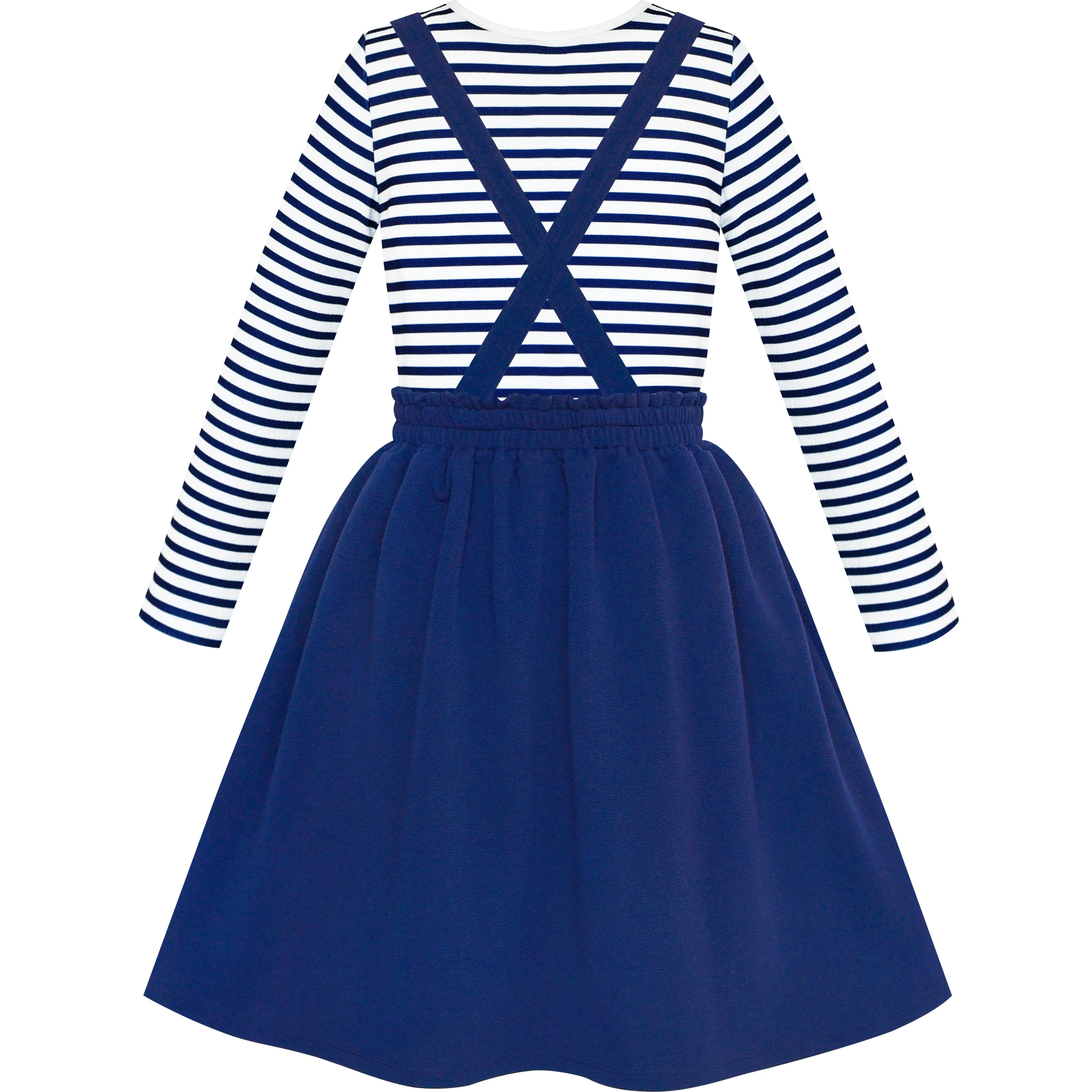 Girls Outfit Set 2 Piece Suspender Denim Button Striped Tee Size 4-12 Years