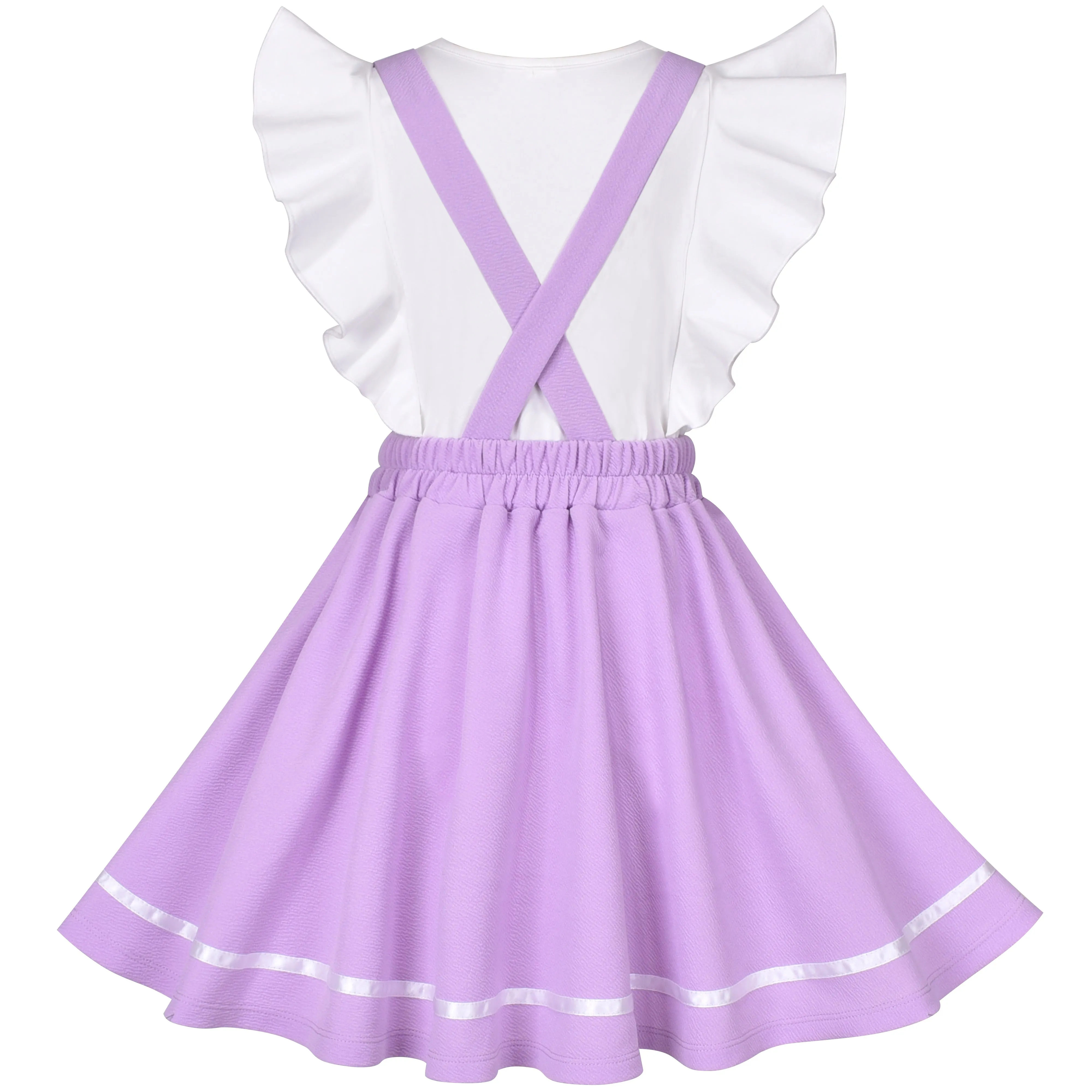 Girls Outfit Set 2 Piece Suspender Denim Button Striped Tee Size 4-12 Years