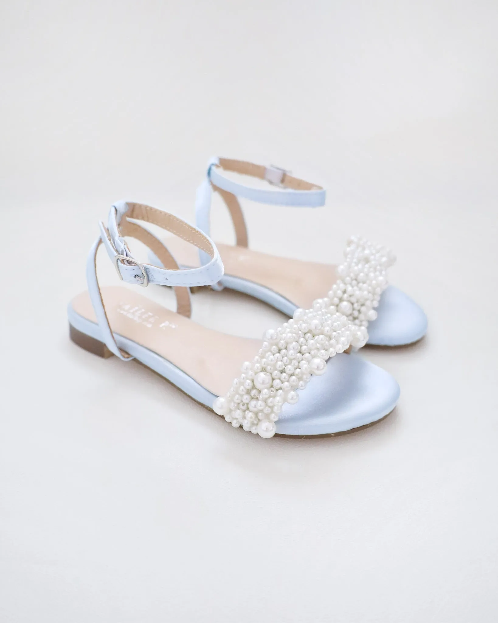 Girls Satin Evening Flat Sandal with Perla Applique