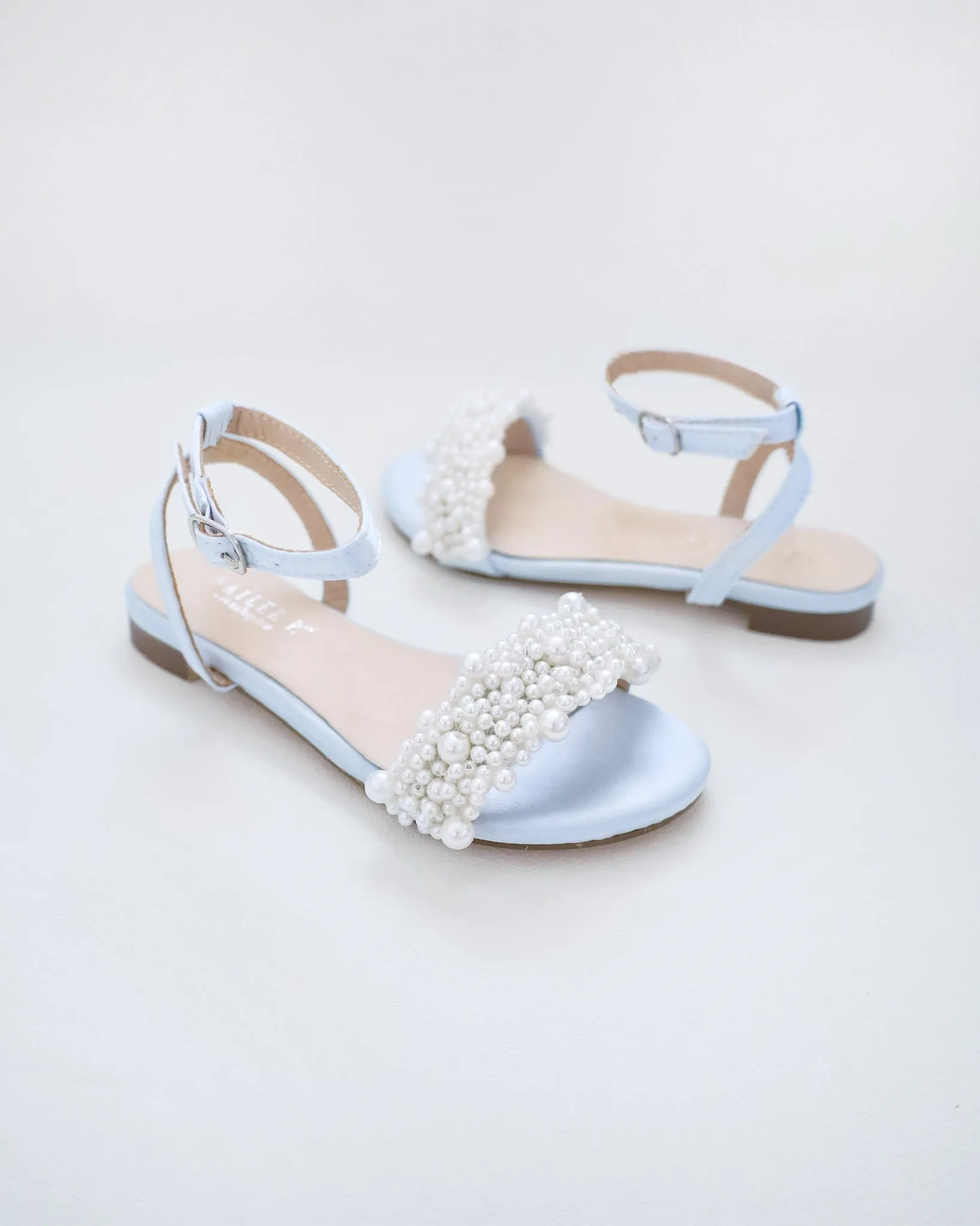 Girls Satin Evening Flat Sandal with Perla Applique