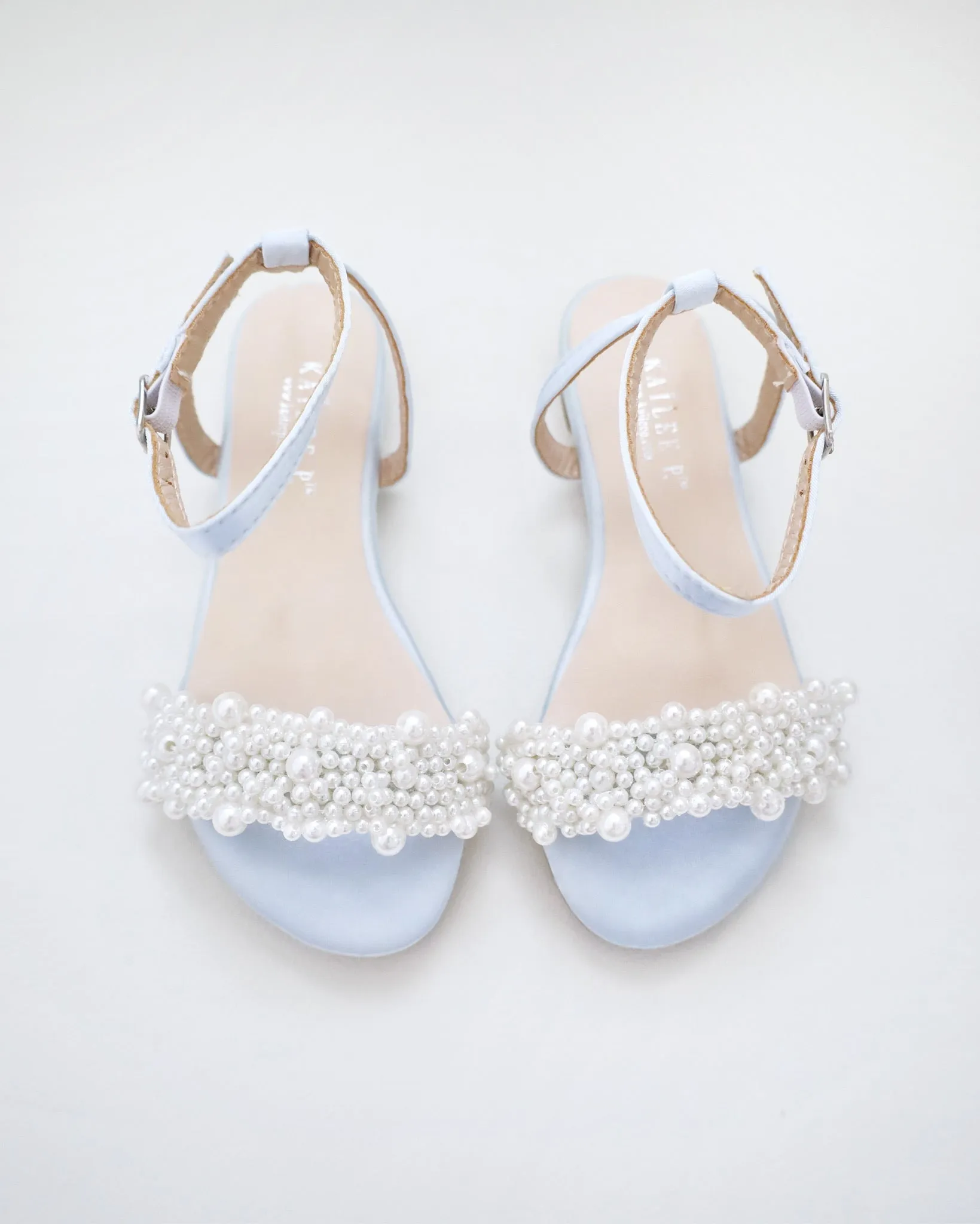 Girls Satin Evening Flat Sandal with Perla Applique