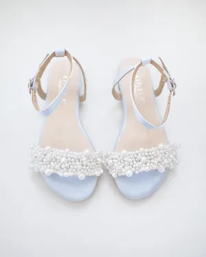 Girls Satin Evening Flat Sandal with Perla Applique