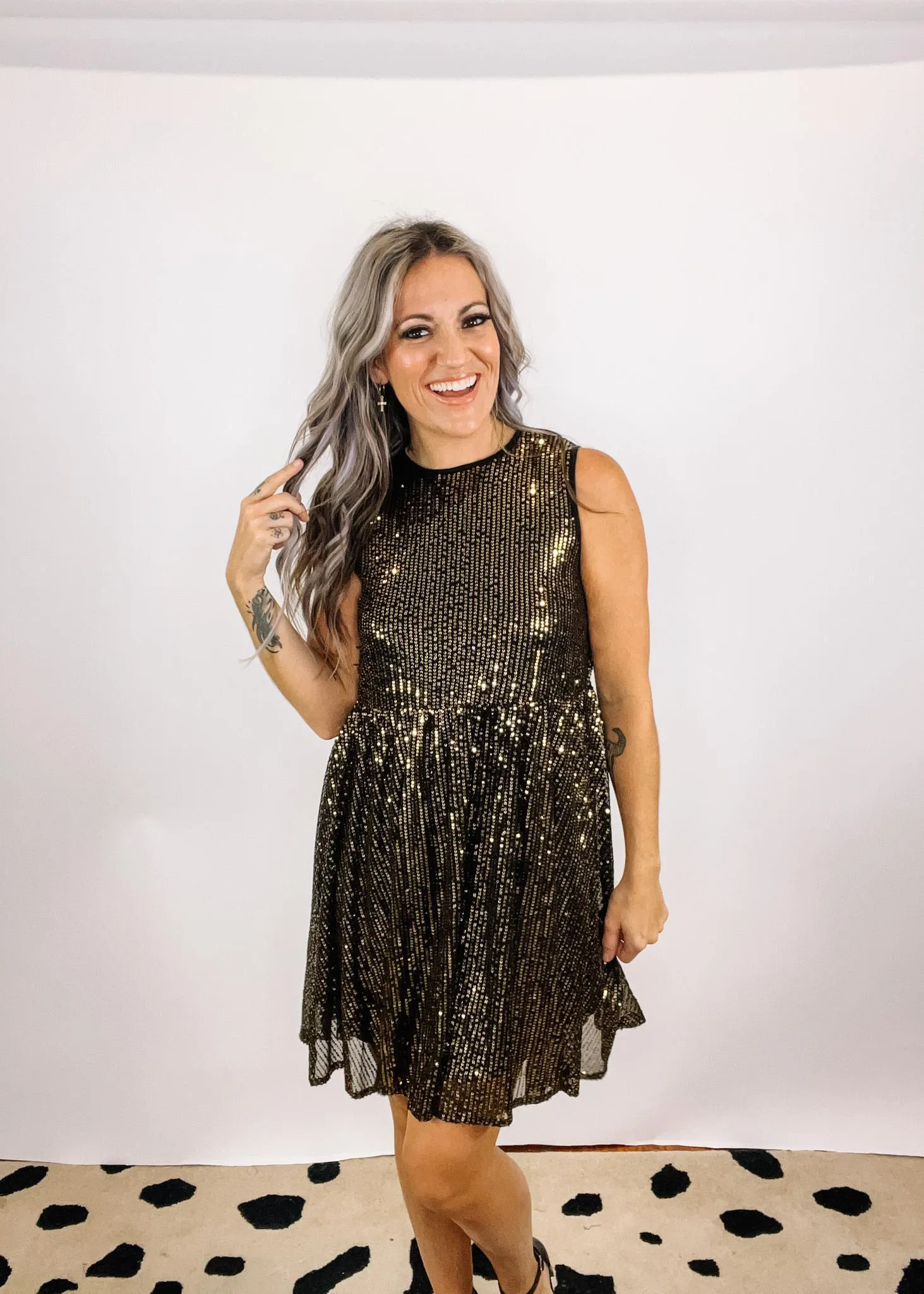 Gold and Black Sequin Babydoll with Back Bow Detail