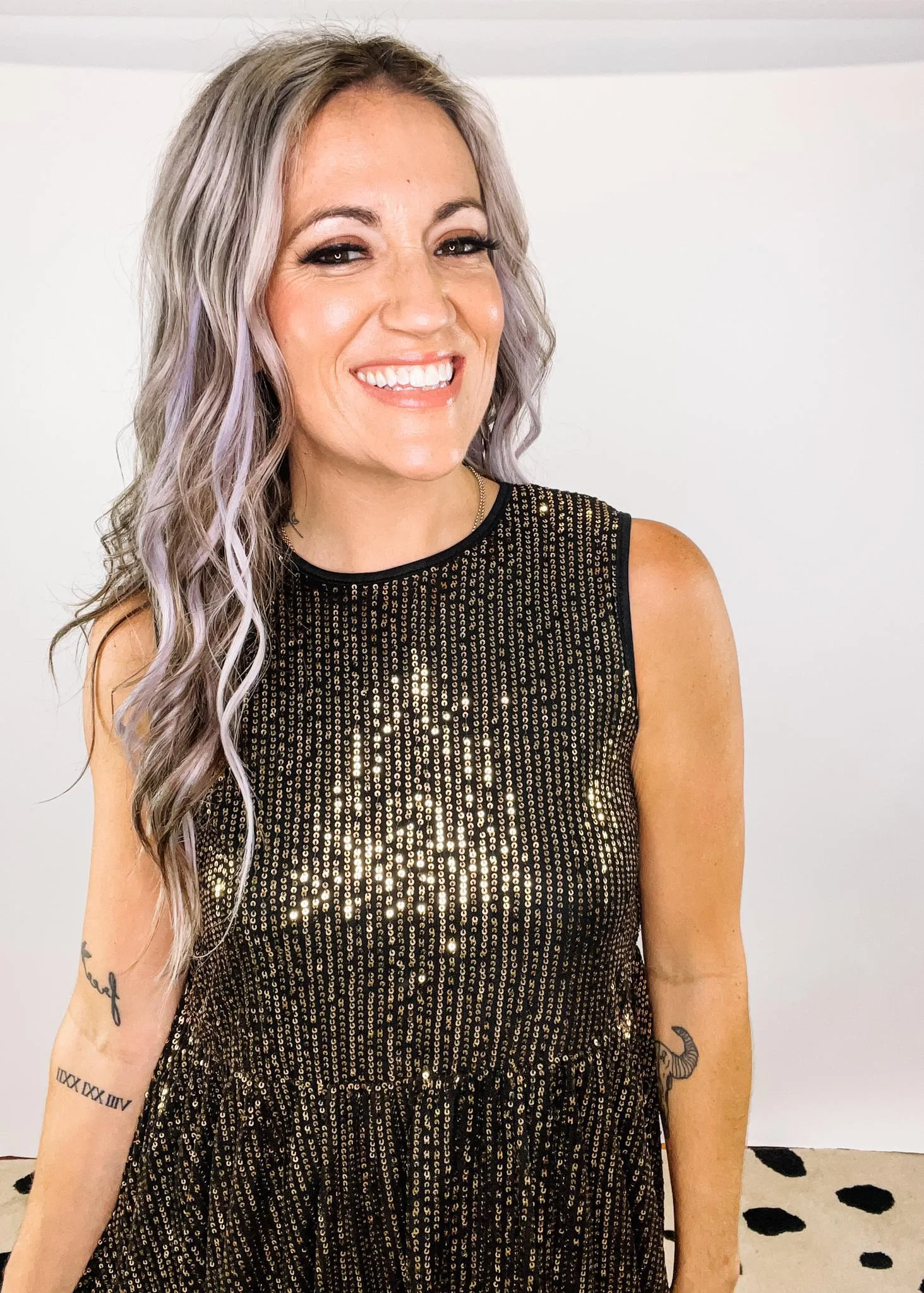 Gold and Black Sequin Babydoll with Back Bow Detail