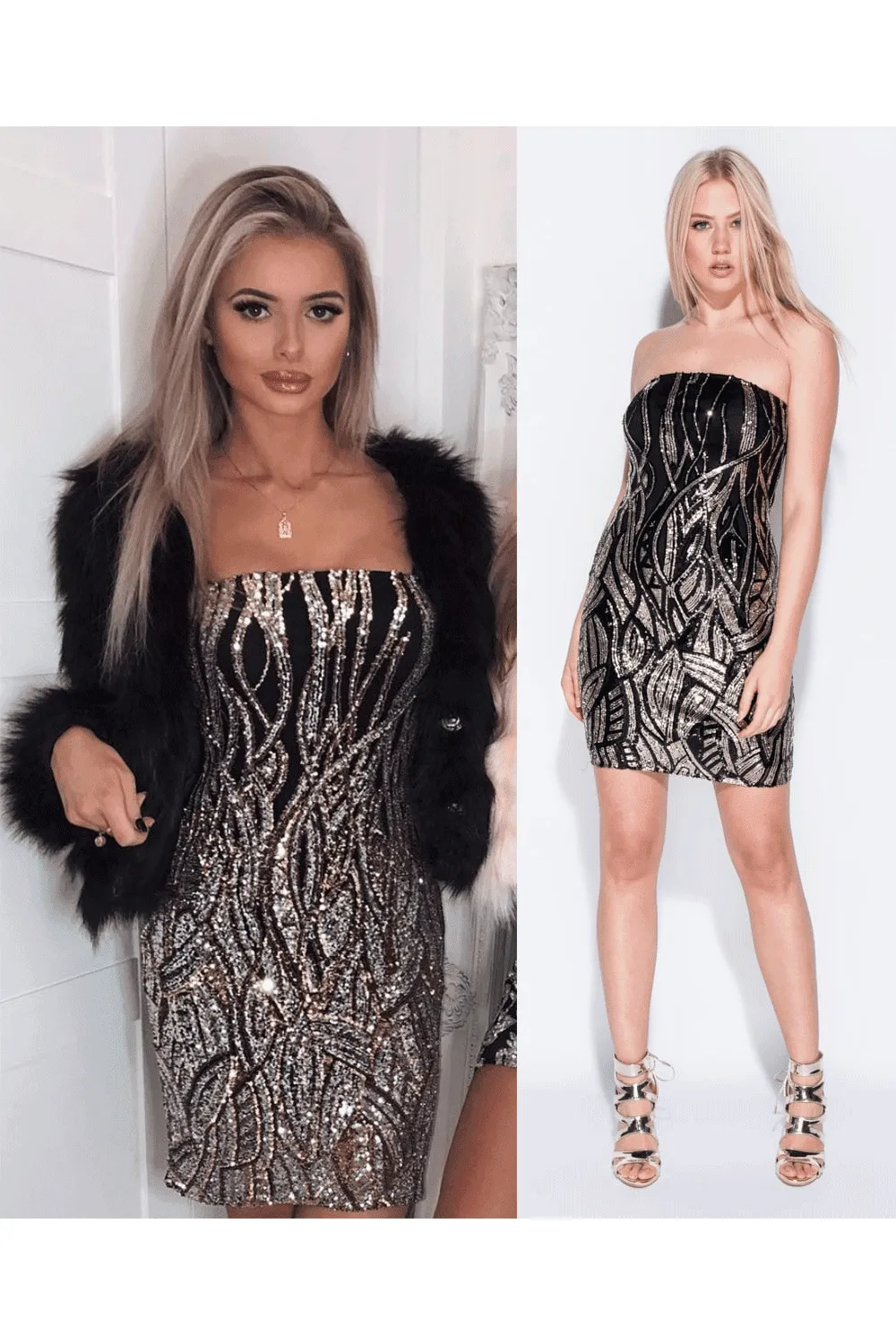 Gold Sequin Bandeau Mini Dress