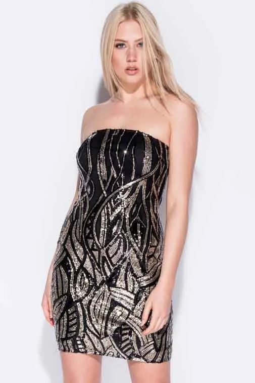Gold Sequin Bandeau Mini Dress