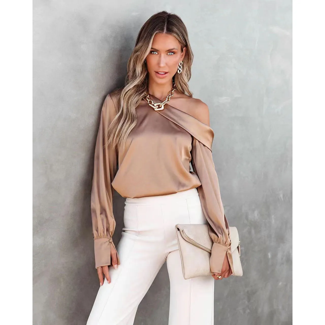 Golden Hour One-Shoulder Satin Top