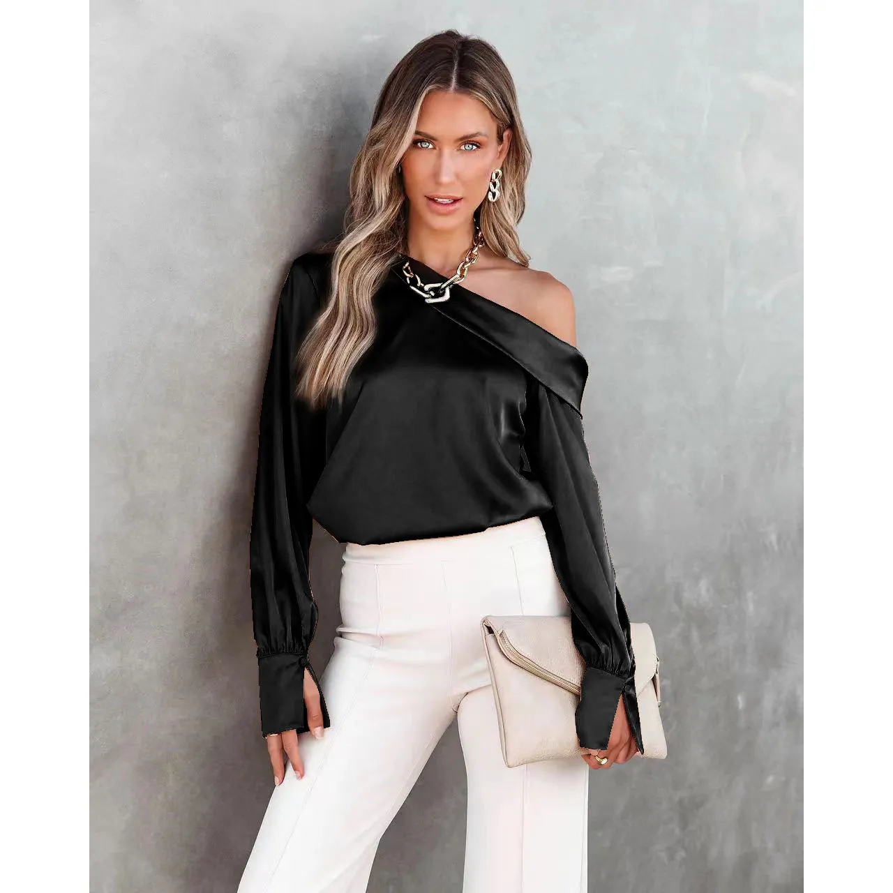 Golden Hour One-Shoulder Satin Top