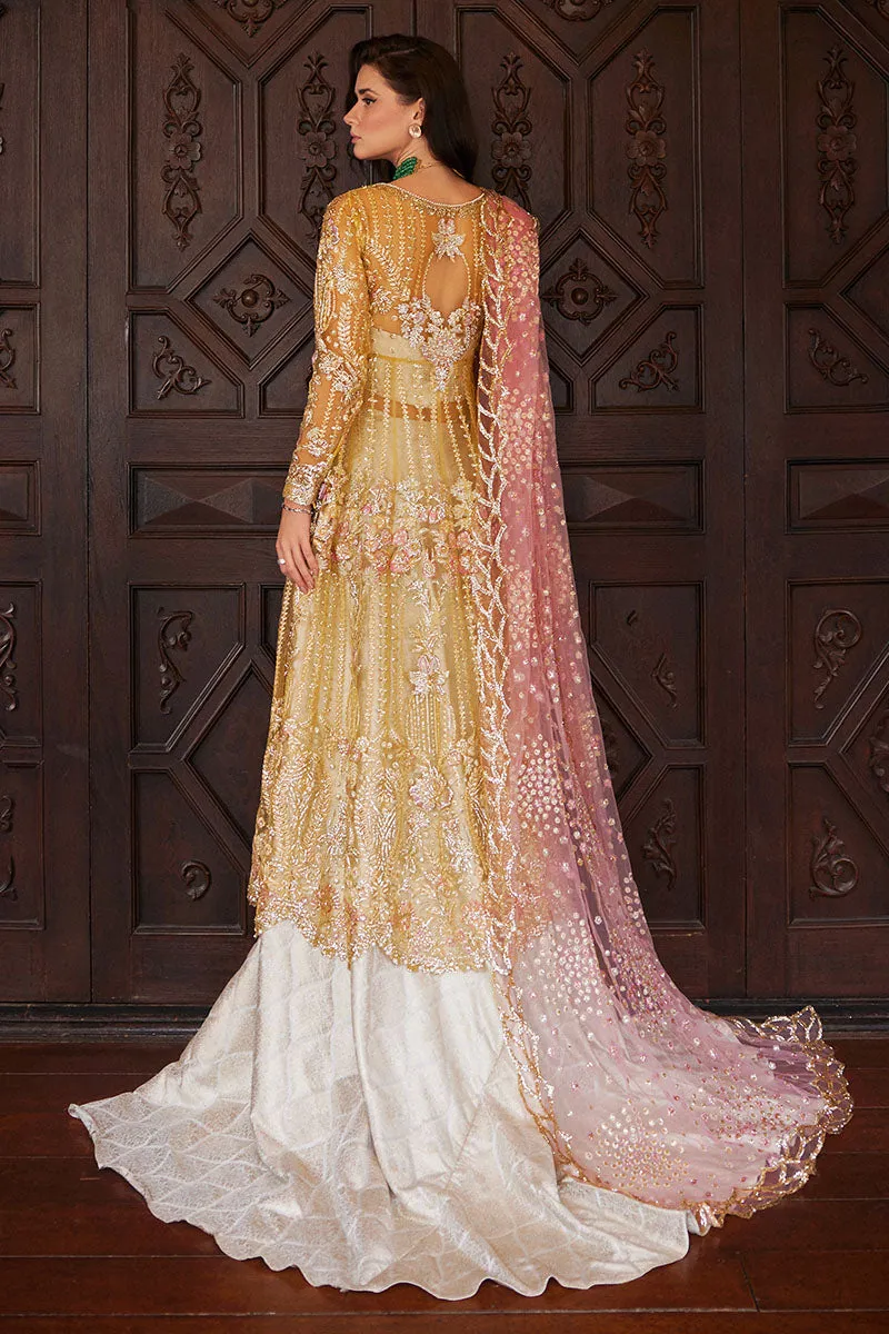 Golden Yellow Embroidered Pakistani Wedding Dress Kameez Farshi Sharara